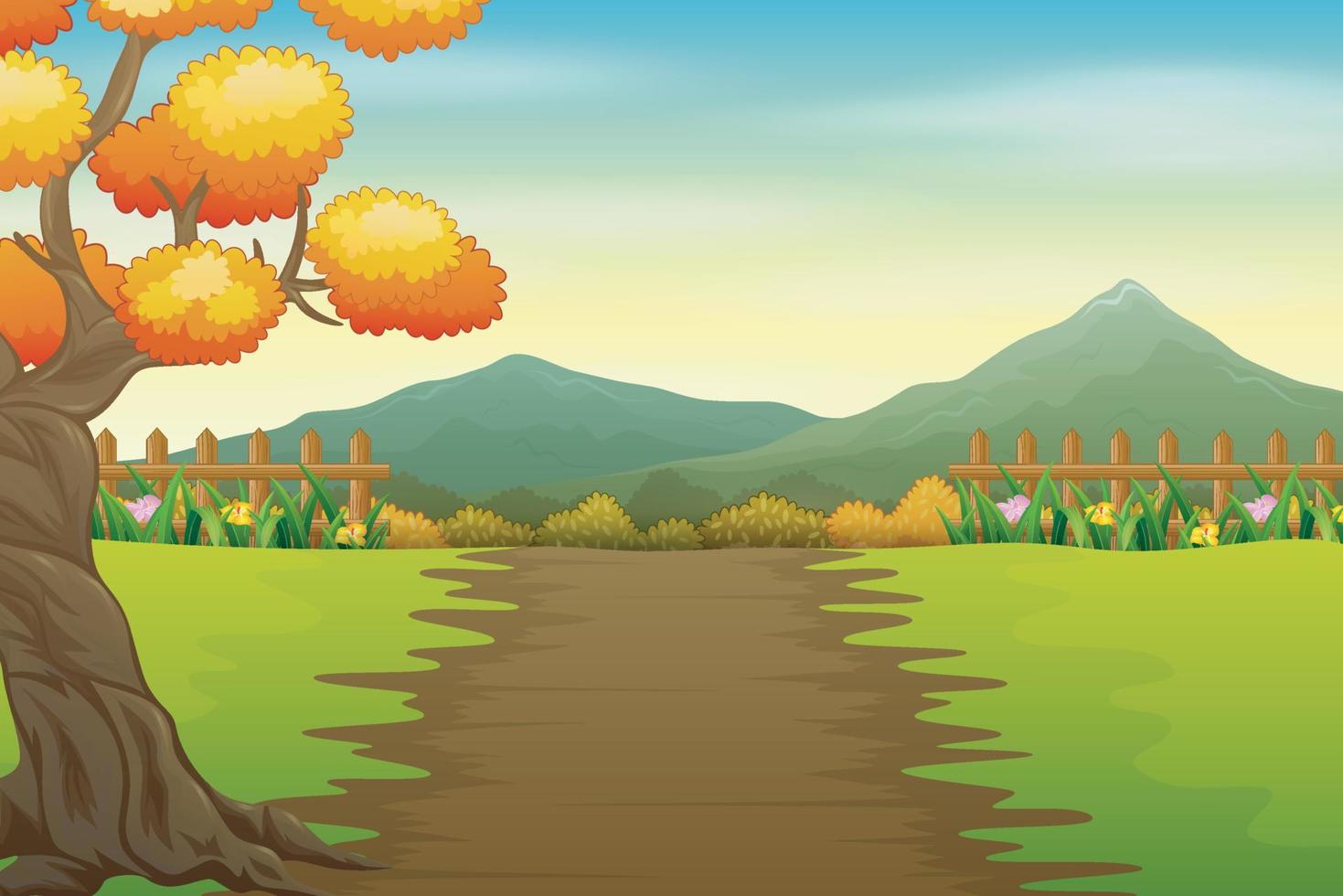 ilustración de park road en paisaje otoñal vector