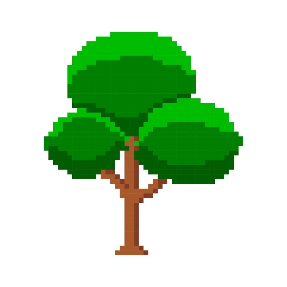Pixel beech with spherical crowns. Colorful green tree with decorative semicircular shape vector branches.