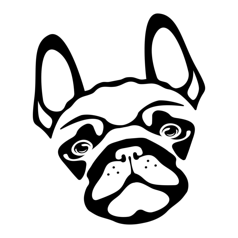 Cute french bulldog face sticker. Kind outline of domestic dog with cute muzzle. Charming friend looks lovingly at vector owner