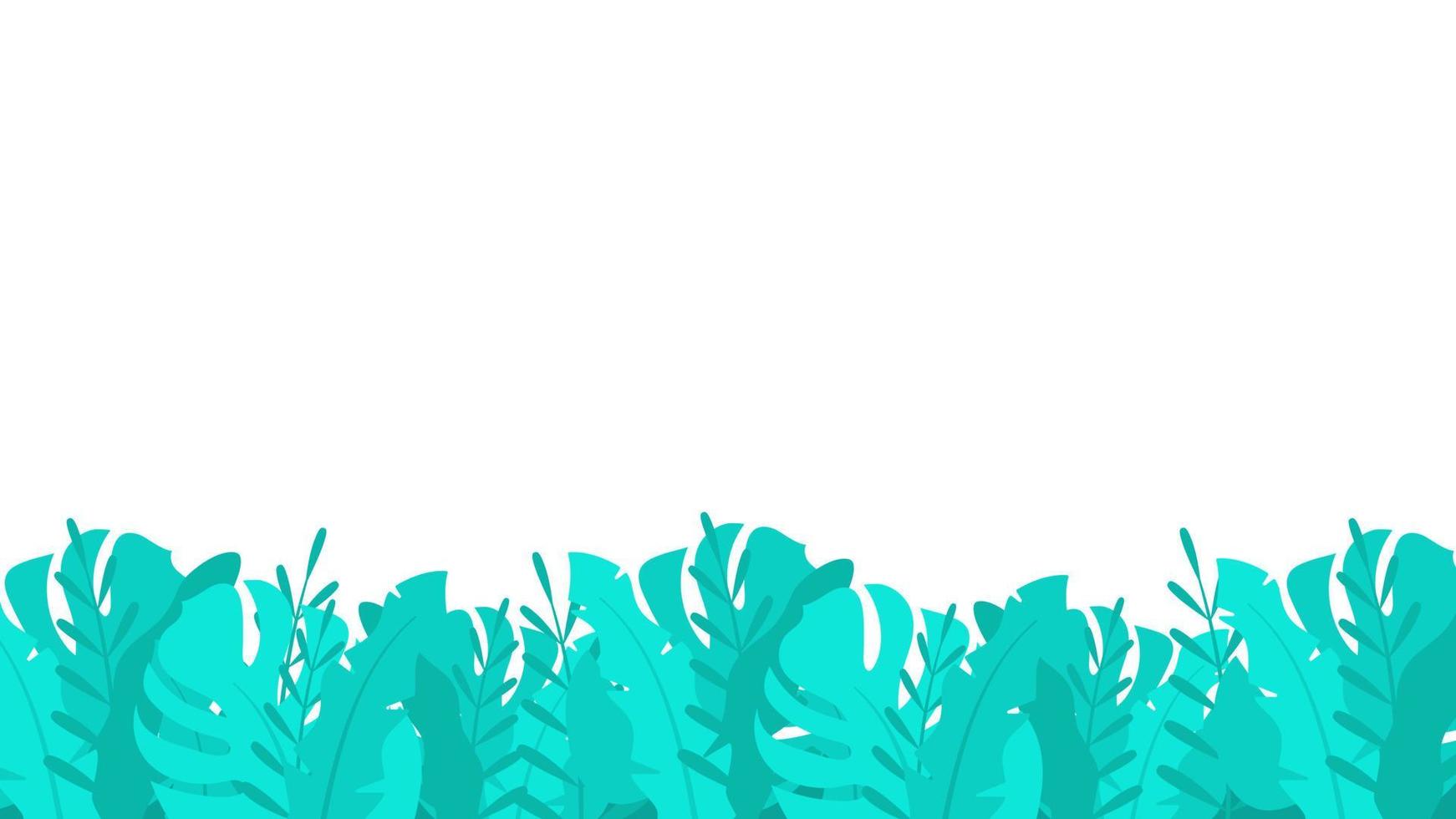 Tropical thickets plants background. Turquoise lush leaves with impenetrable bright vegetation. Natural horizontal landscape banner with wild vector bush