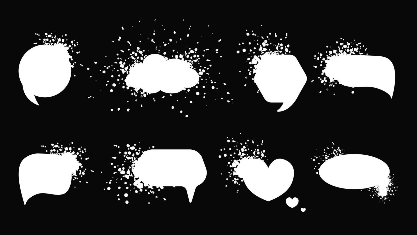 Speech clouds with paint splashes template. White dialog conversation bubbles banners for arguments and communication. Social web discussion in grunge vector style