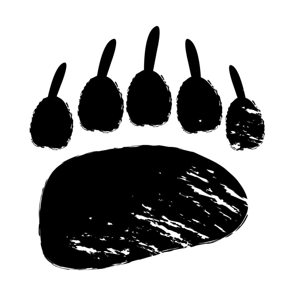 silueta de impresión de pata de oso negro. huella vintage de formidable oso grizzly. bestia marrón peligrosa que recientemente pasó rastro vectorial vector
