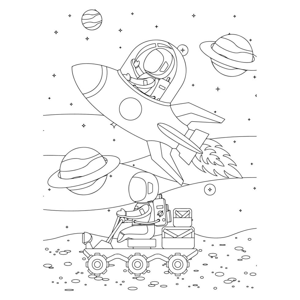 Space coloring pages for kids free vector