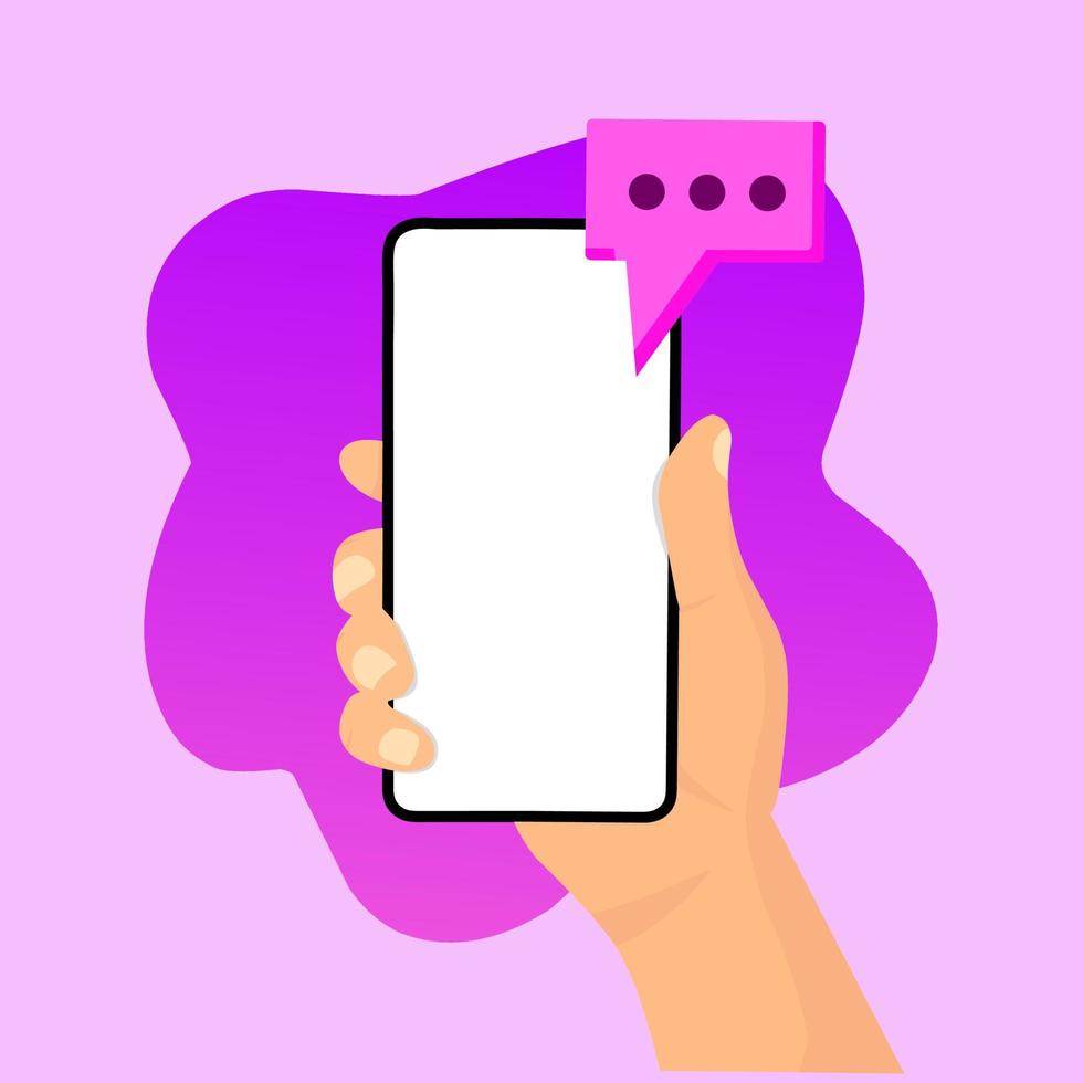 Illustration vector graphics flat design of, hands holding smartphone with enter notifications message on screen. Perfect for mobile application concept