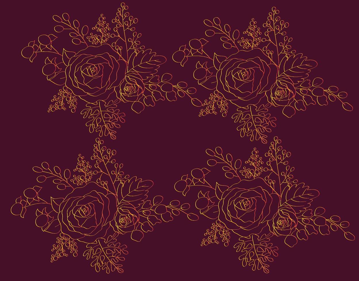 rose flowers sketch pattern on red background vector