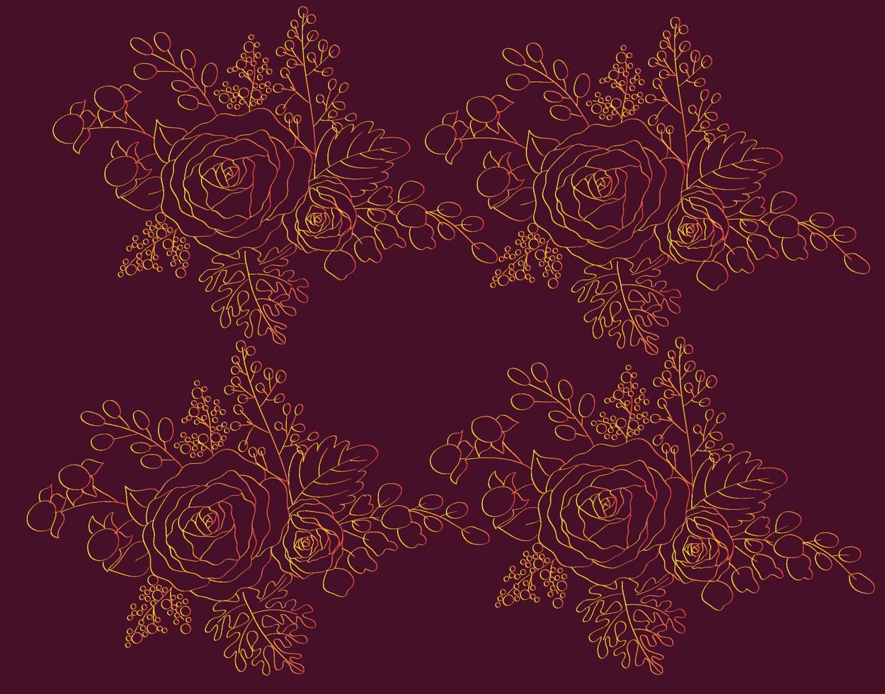 rose flowers sketch pattern on red background vector