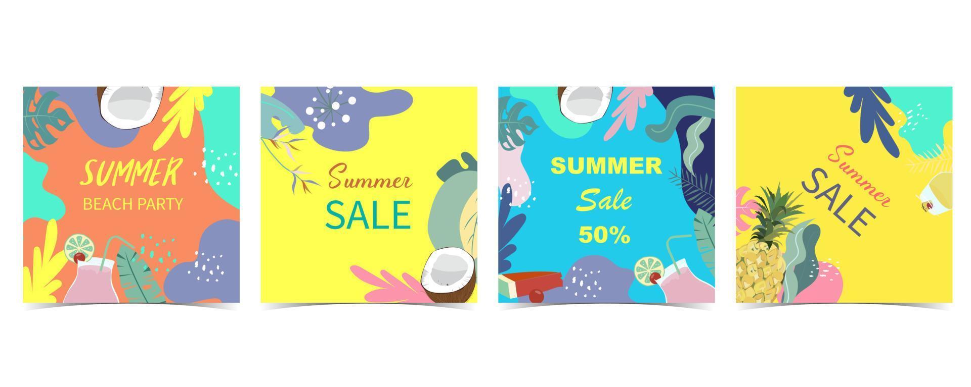 summer background for social media with leaf,pineapple vector
