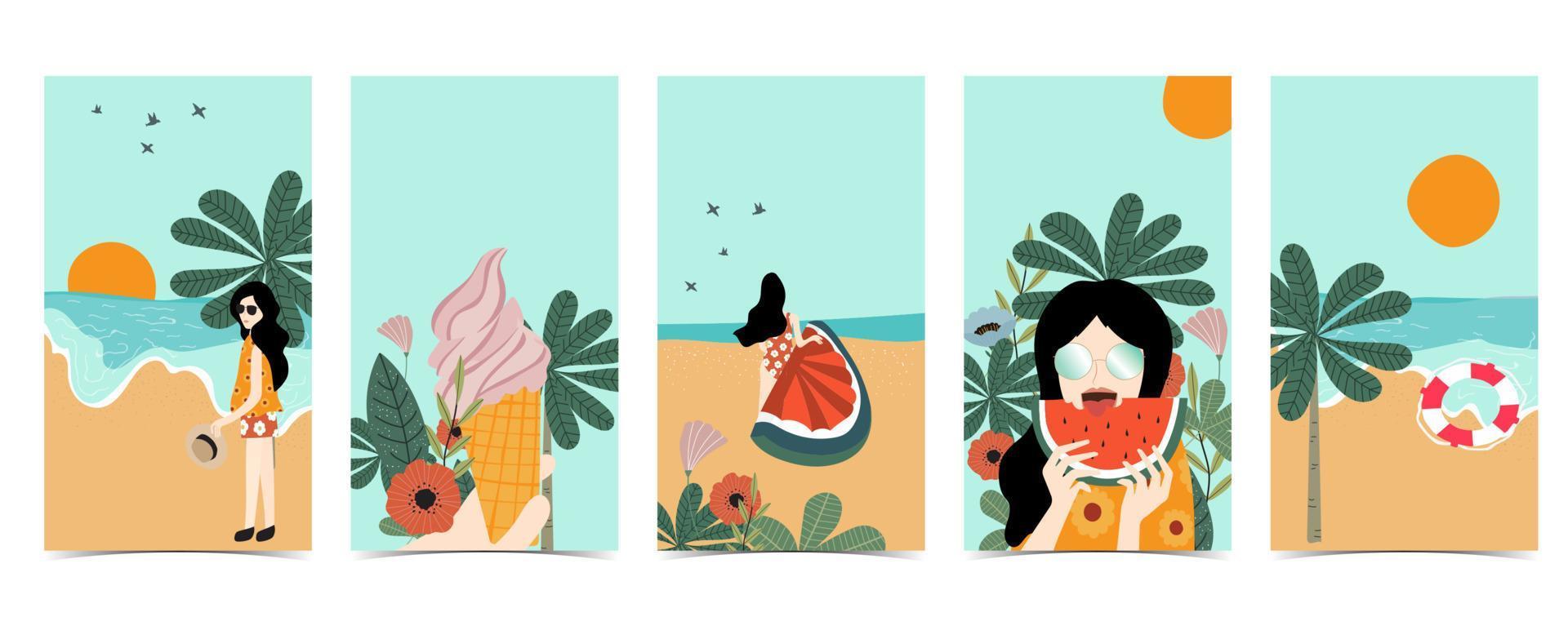 beach background for social media.Set of story with sky,sand,sun vector