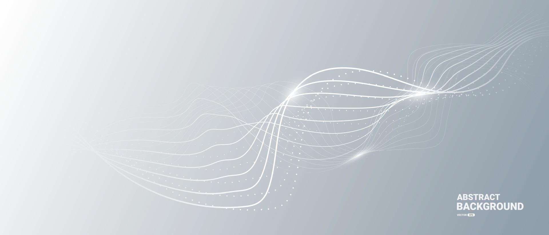 Gray and white abstract background with flowing particles. vector