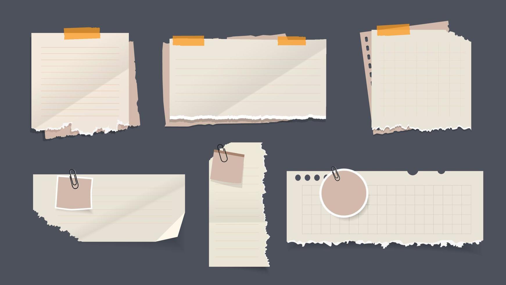 Torn ripped paper sheets banner set. vector