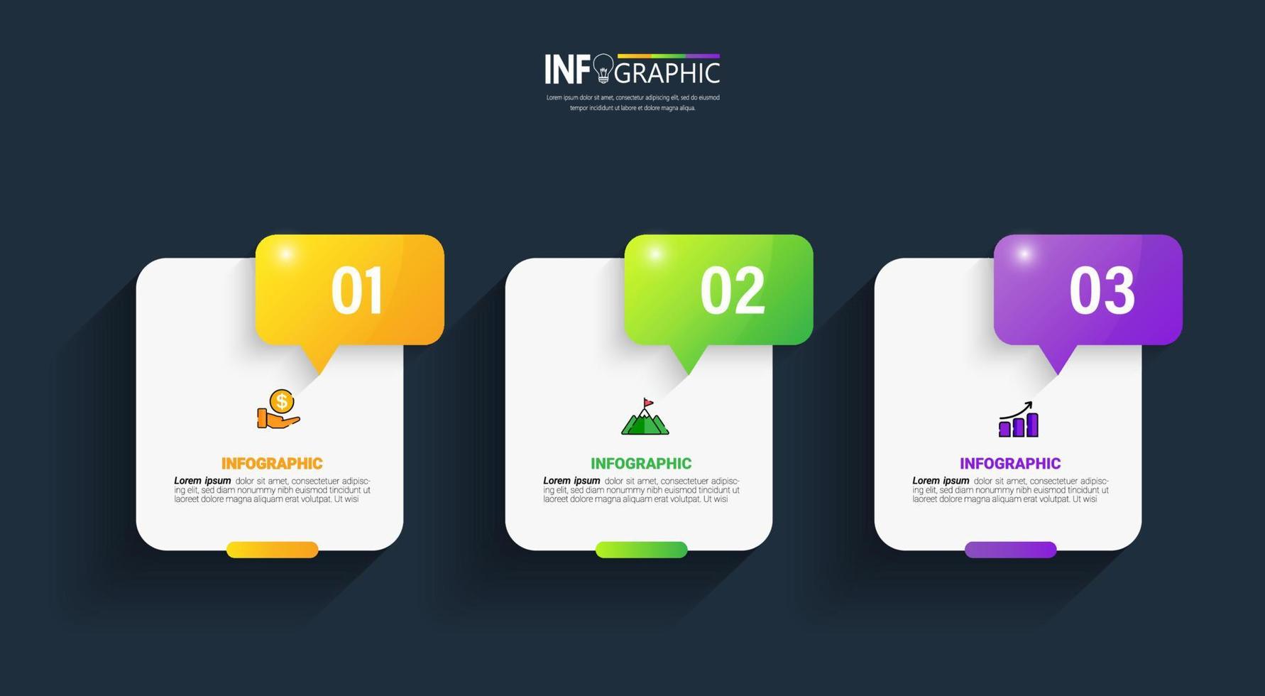 Three steps business infographics template vector