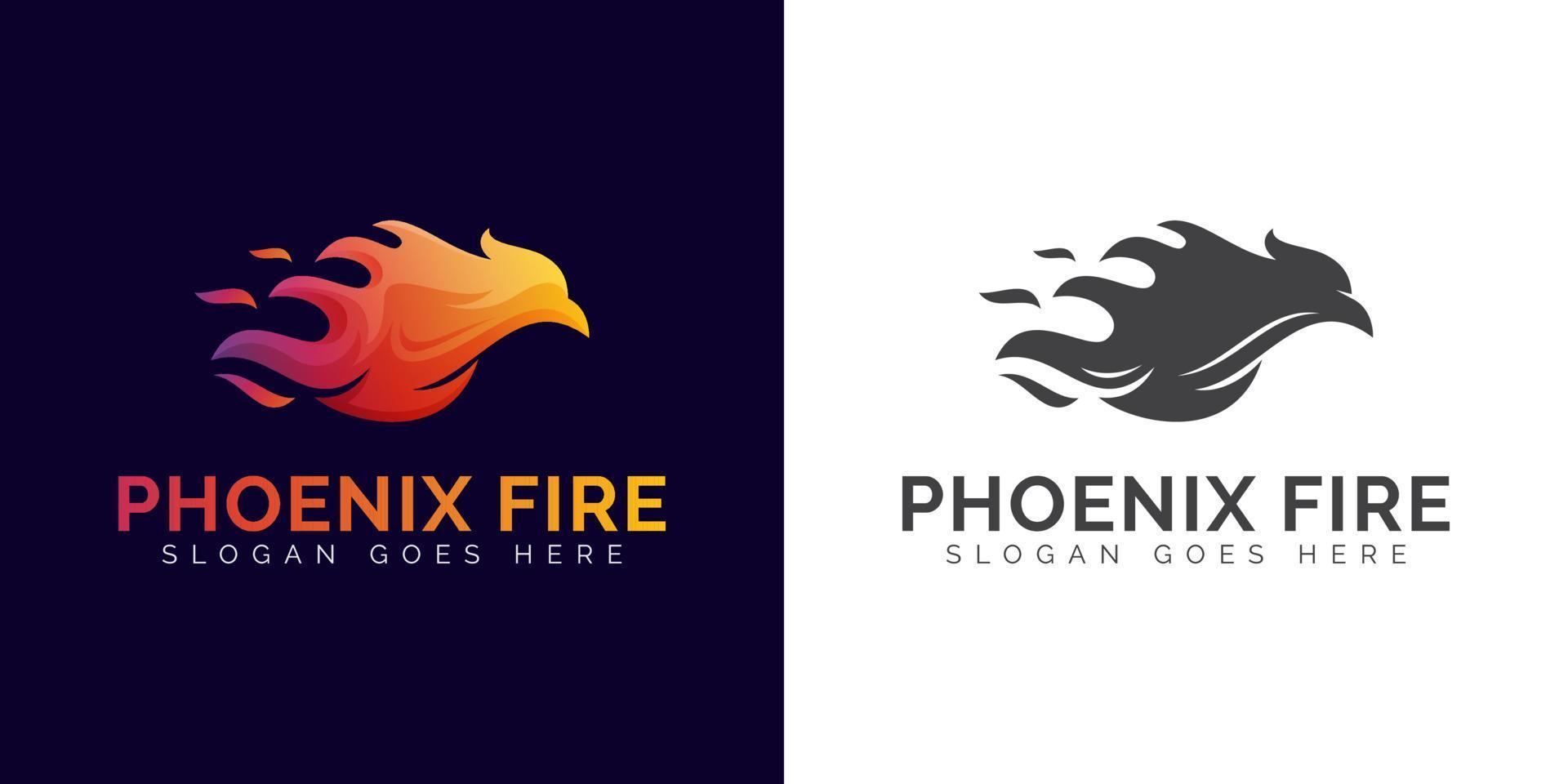 phoenix flame or eagle fire gradient logo design vector template