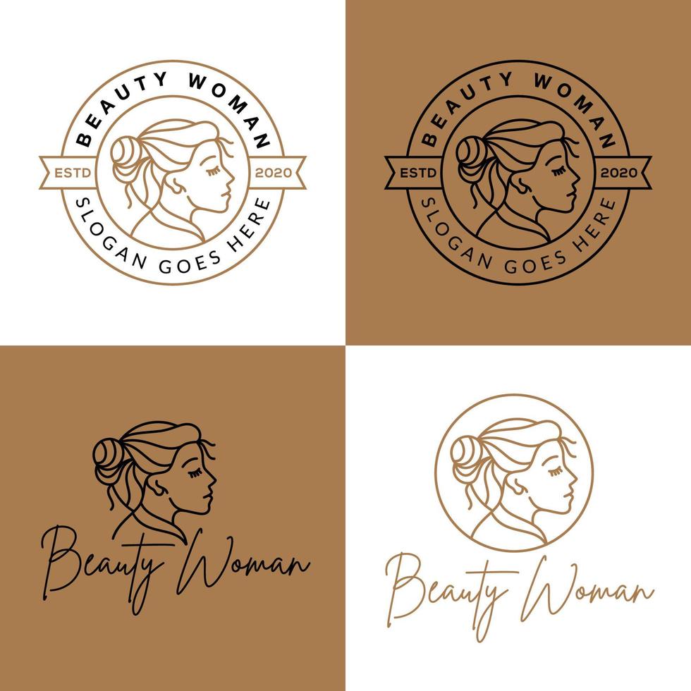 colección de logotipos de mujer de belleza de arte de línea de lujo elegante vector