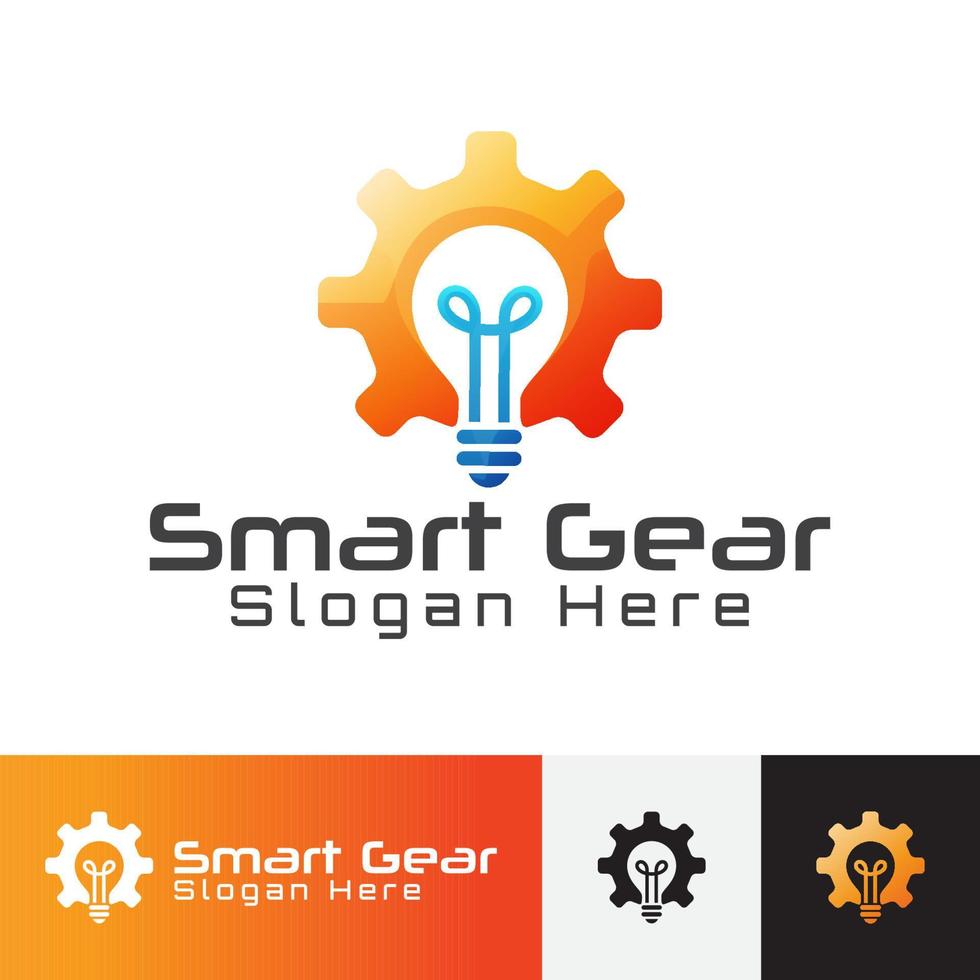 modern Smart Gear logo. brainstorming ideas icon. bulb with gear symbol design vector