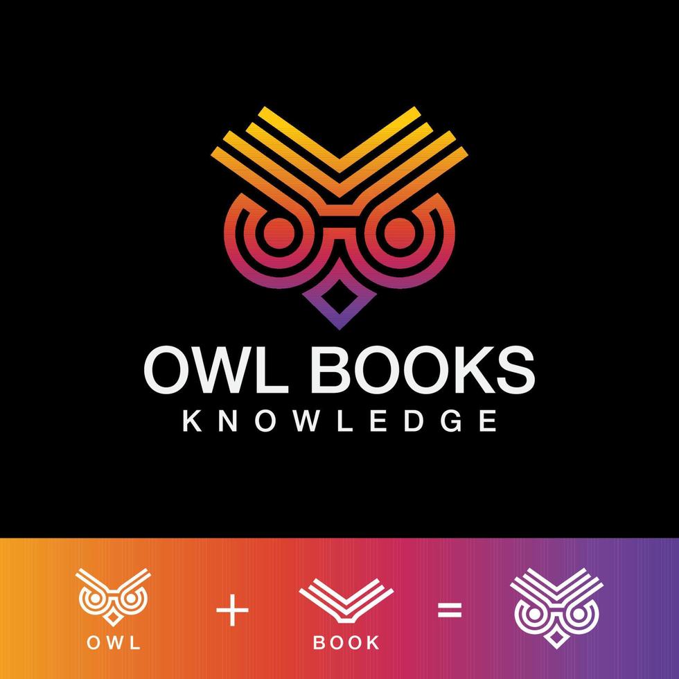 logotipo de arte de línea moderna de libros de búho de conocimiento. educación, escuela, aprendizaje, lectura, inteligente. plantilla de vector de diseño de logotipo