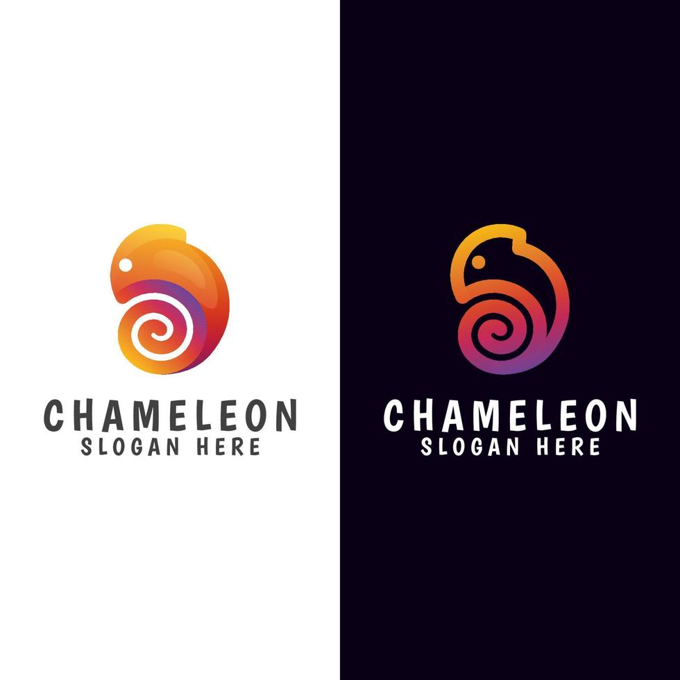 modern gradient animal cute chameleon logo with line version vector template