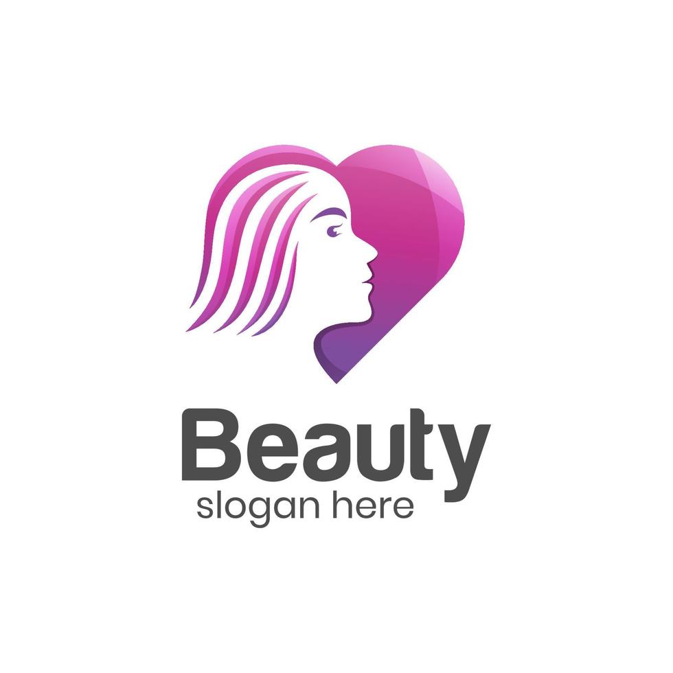 logotipo de peluquería de amor de belleza. plantilla vectorial de diseño de logotipo moderno para el cuidado del cabello vector