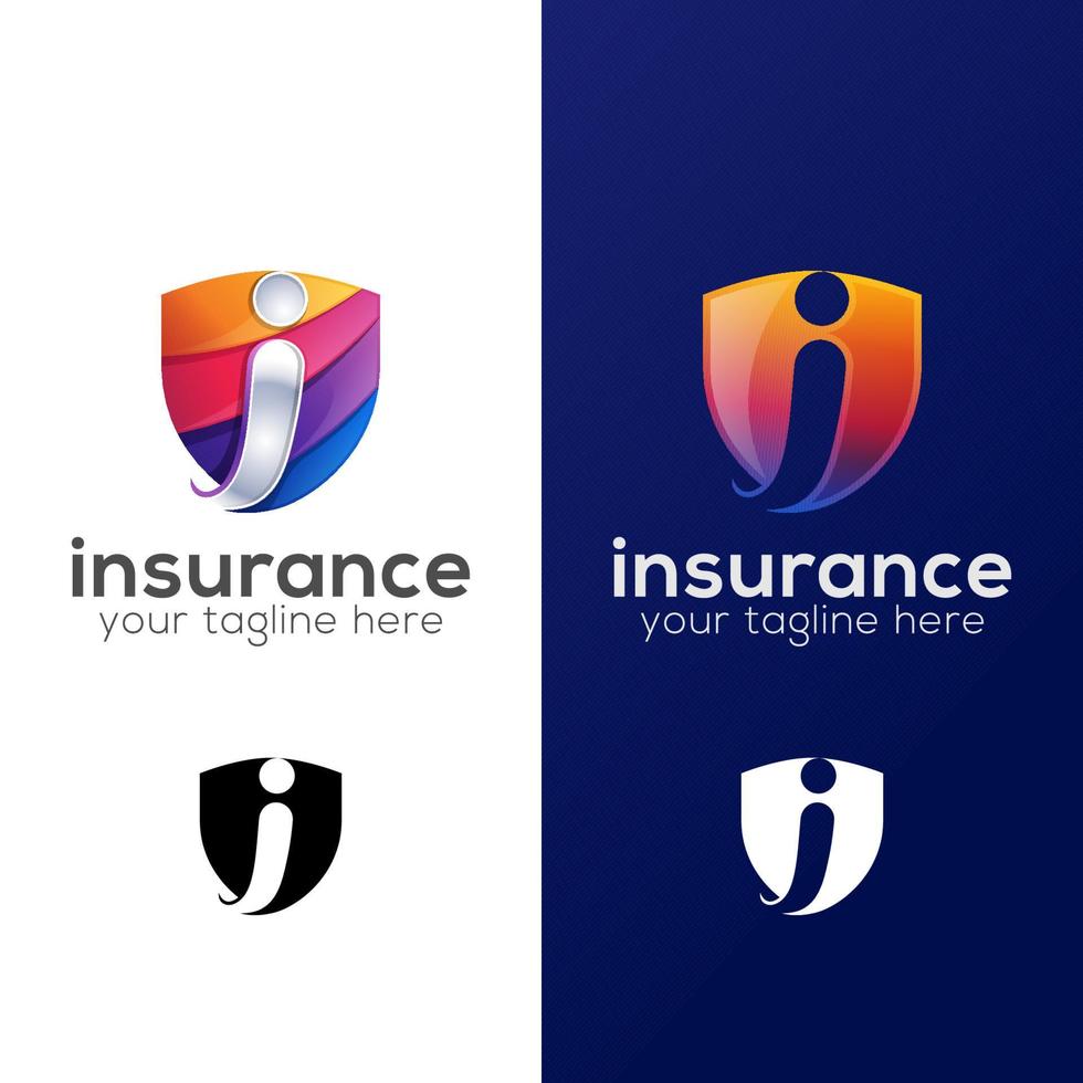 insurance safety logo. Letter I with shield gradient logo two version vector