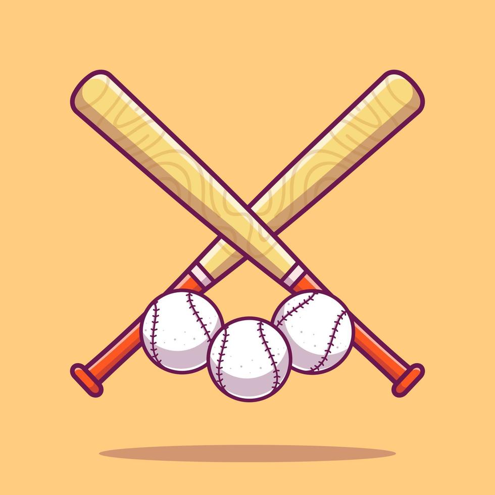 Béisbol con ilustración de icono de vector de dibujos animados de palo. concepto de icono de objeto deportivo vector premium aislado. estilo de dibujos animados plana