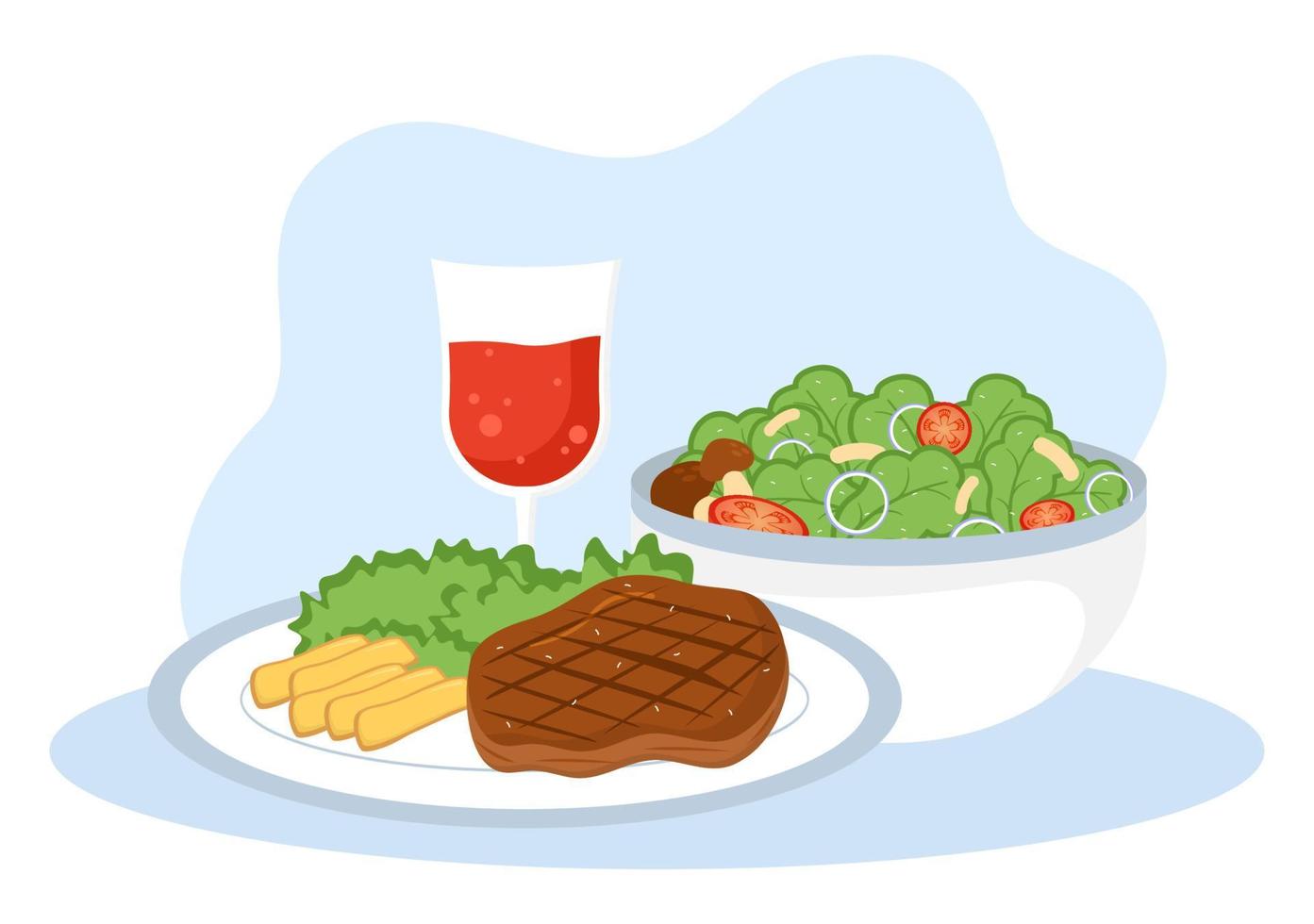 comida en cada comida con beneficios para la salud, dieta equilibrada, vegana, nutricional y la comida debe comerse todos los días en una ilustración de fondo plana vector