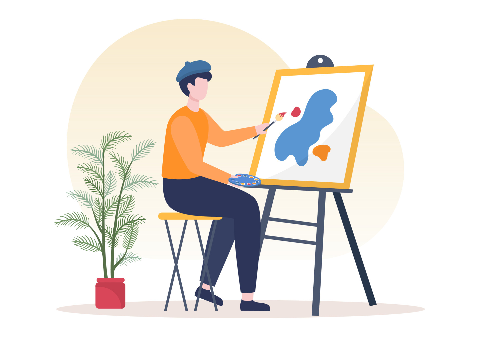 Painting Flat Illustration with Someone who Paints using Easel, Canvas