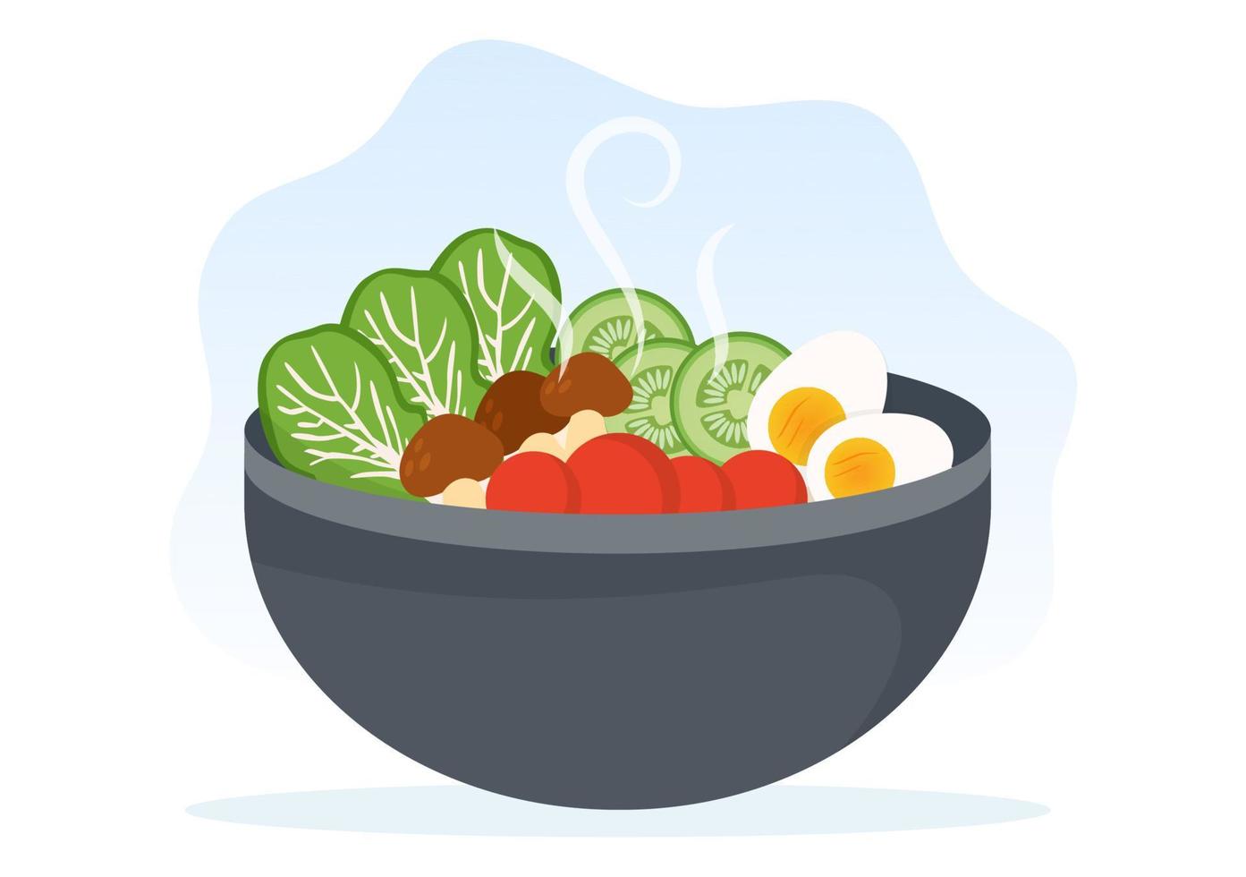 comida en cada comida con beneficios para la salud, dieta equilibrada, vegana, nutricional y la comida debe comerse todos los días en una ilustración de fondo plana vector