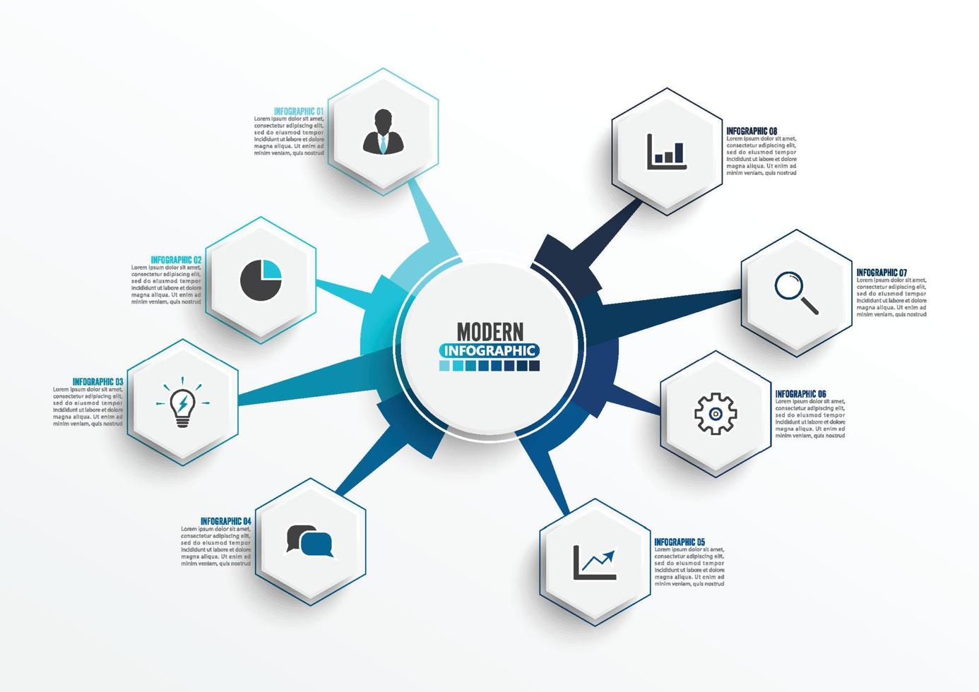 plantilla de infografía vectorial con etiqueta de papel 3d, círculos. concepto de negocio con 8 opciones. para contenido, diagrama, diagrama de flujo, pasos, partes, infografías de línea de tiempo, flujo de trabajo, gráfico. vector