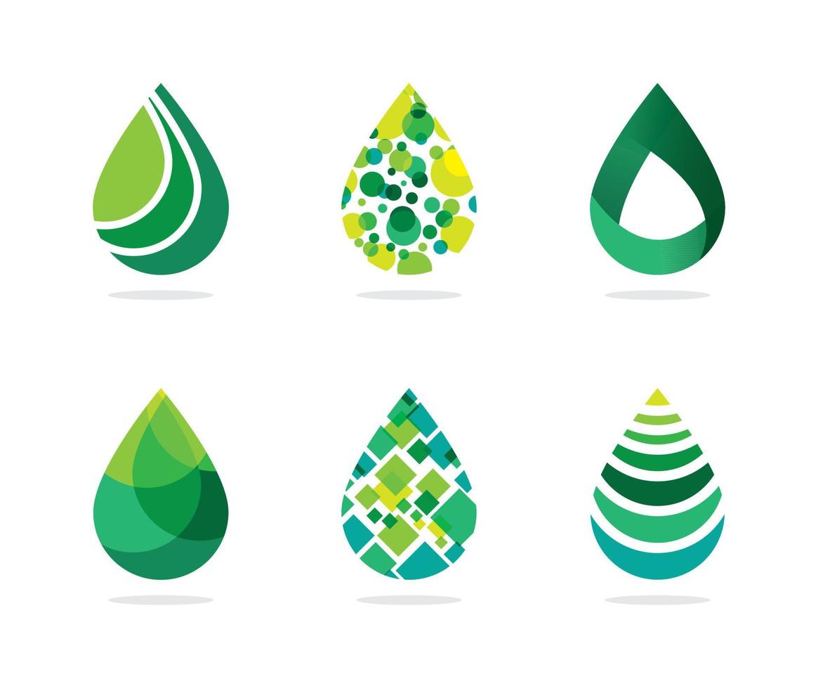 Set of abstract green water drops symbol vector