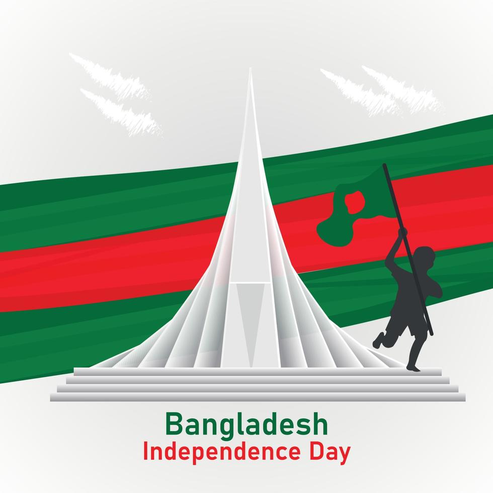 Bangladesh independence day vector illustration with national monument in red and green background