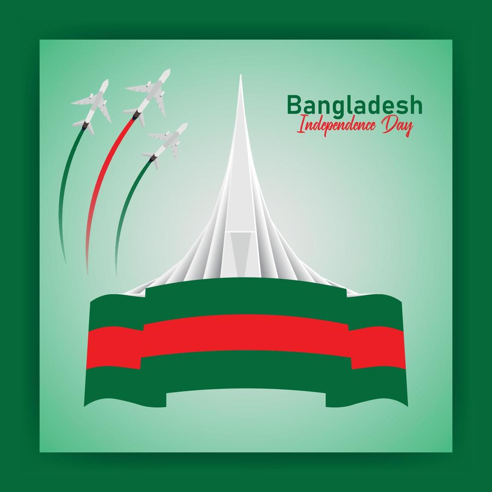 ilustración de vector de día de la independencia de bangladesh con monumento nacional y bandera