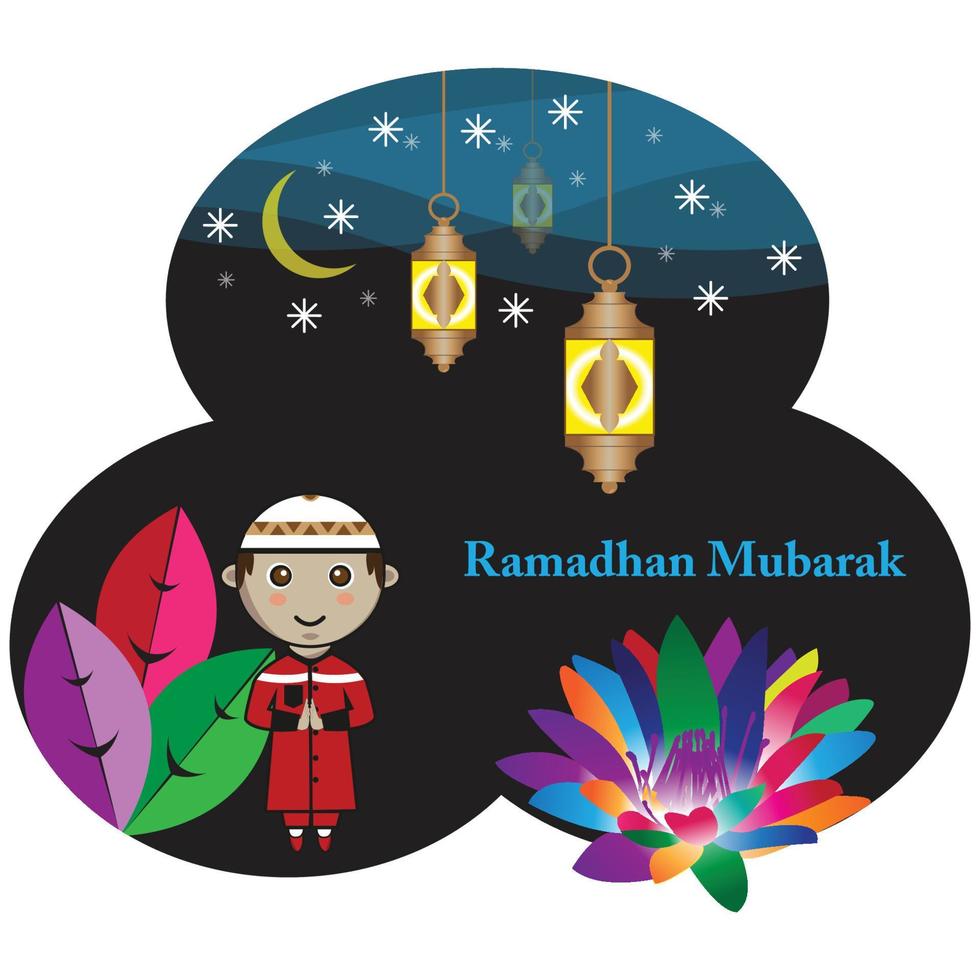 little boy wearing Muslim clothes to welcome the month of Ramadan vector