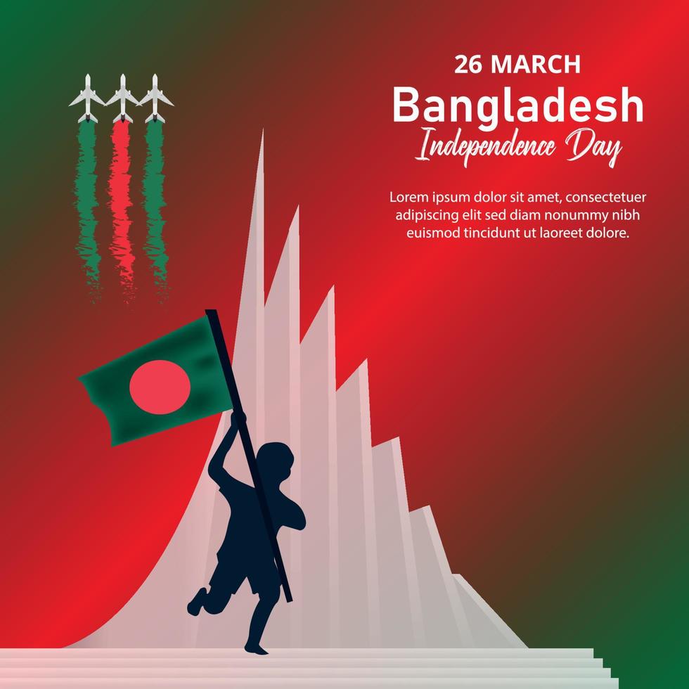 ilustración de vector de día de la independencia de bangladesh con monumento nacional en fondo rojo y verde