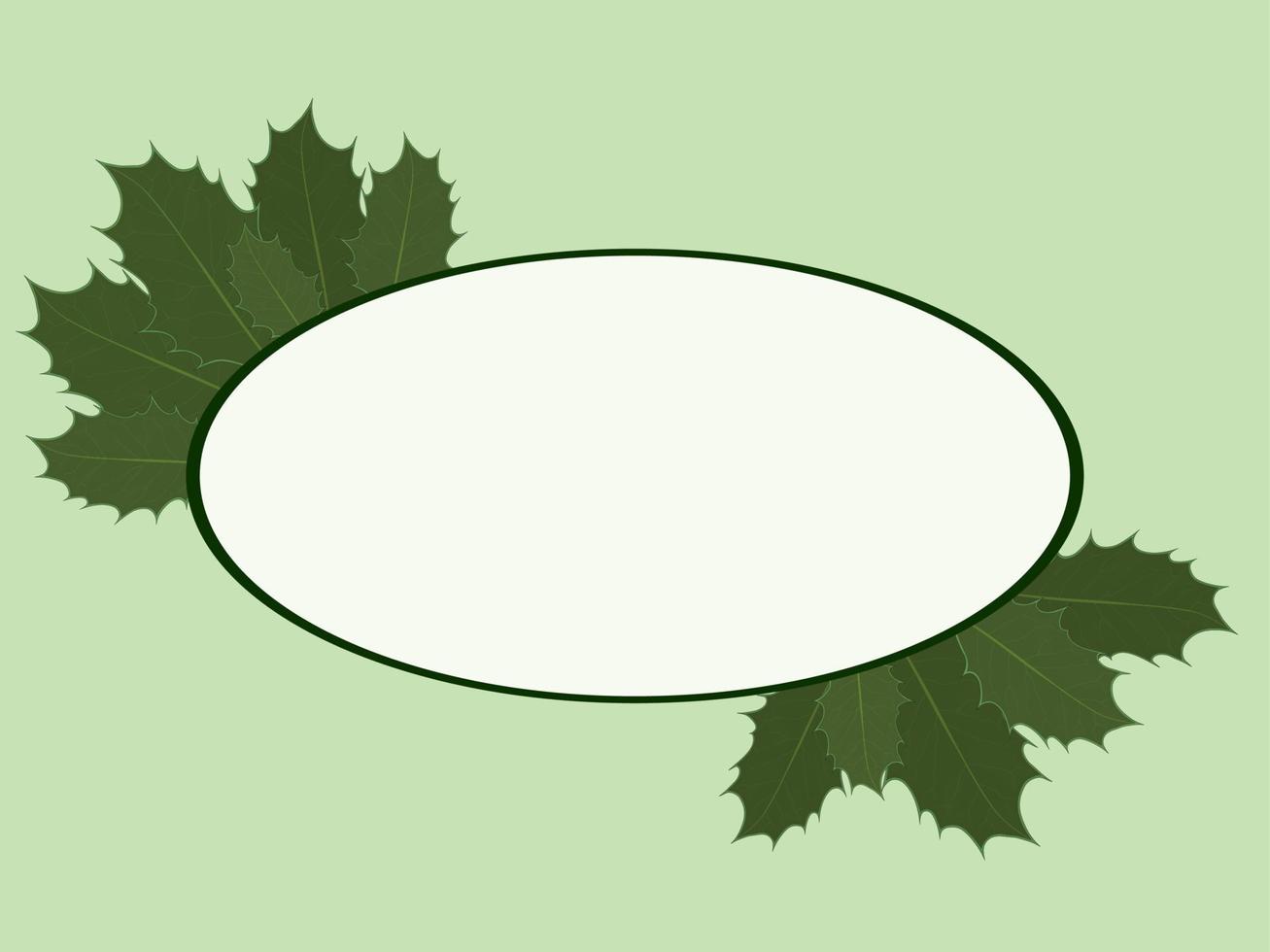 Light green background with oval frame and holly leaves vector illustration
