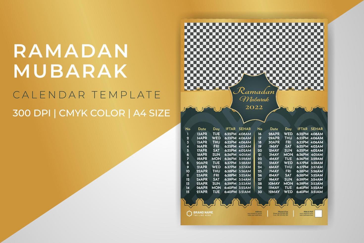 Ramadan Mubarak Calendar 2022 Printable Template Design A4 Size Vector Free Download