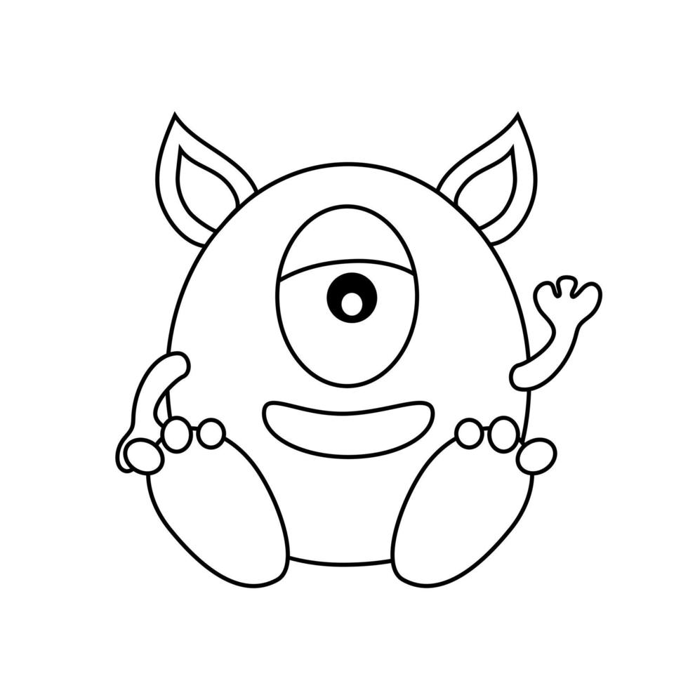 A cute outline monster character illustration. Cartoon vector illustration. Coloring page.