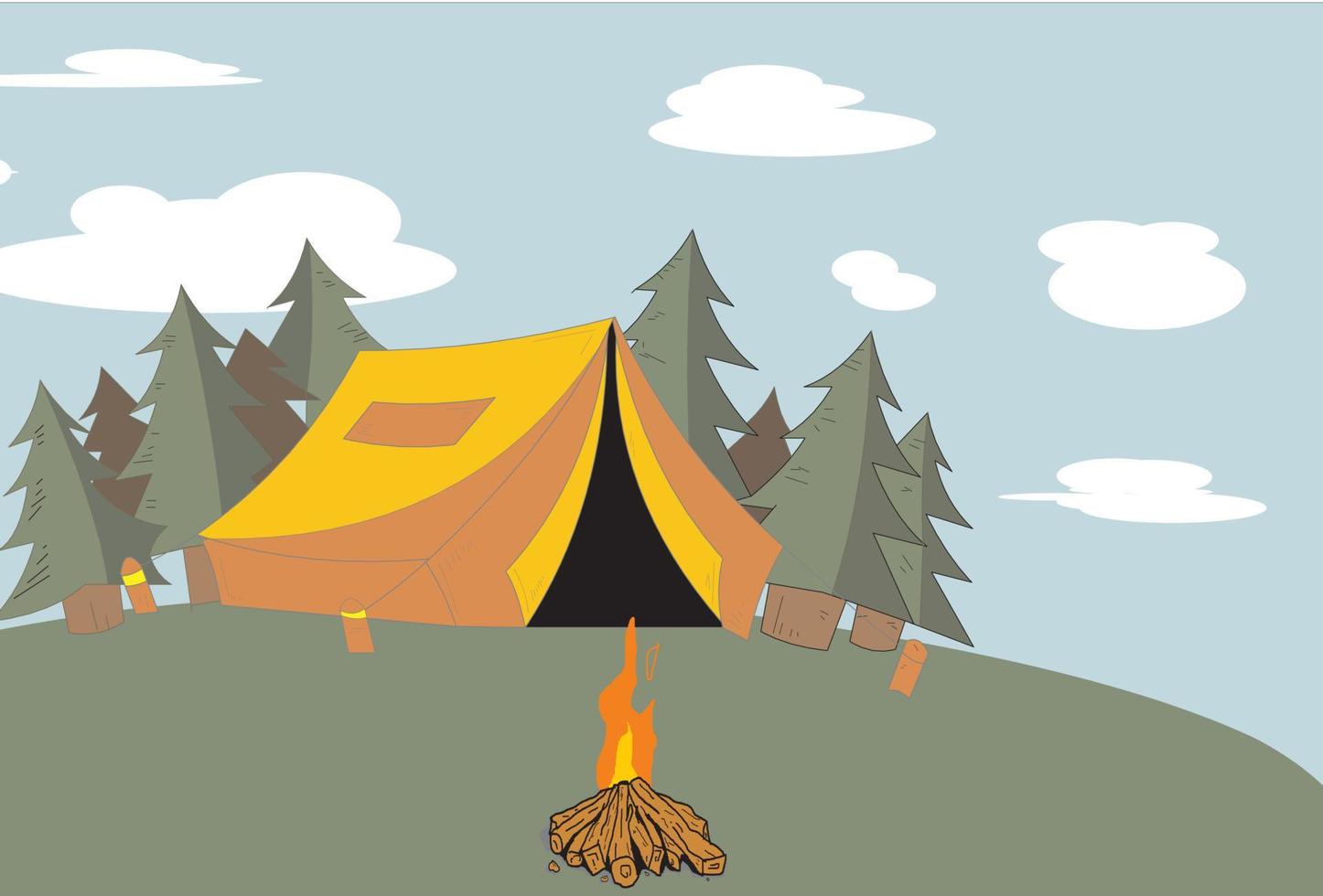 illustration of camping in the mountains vector