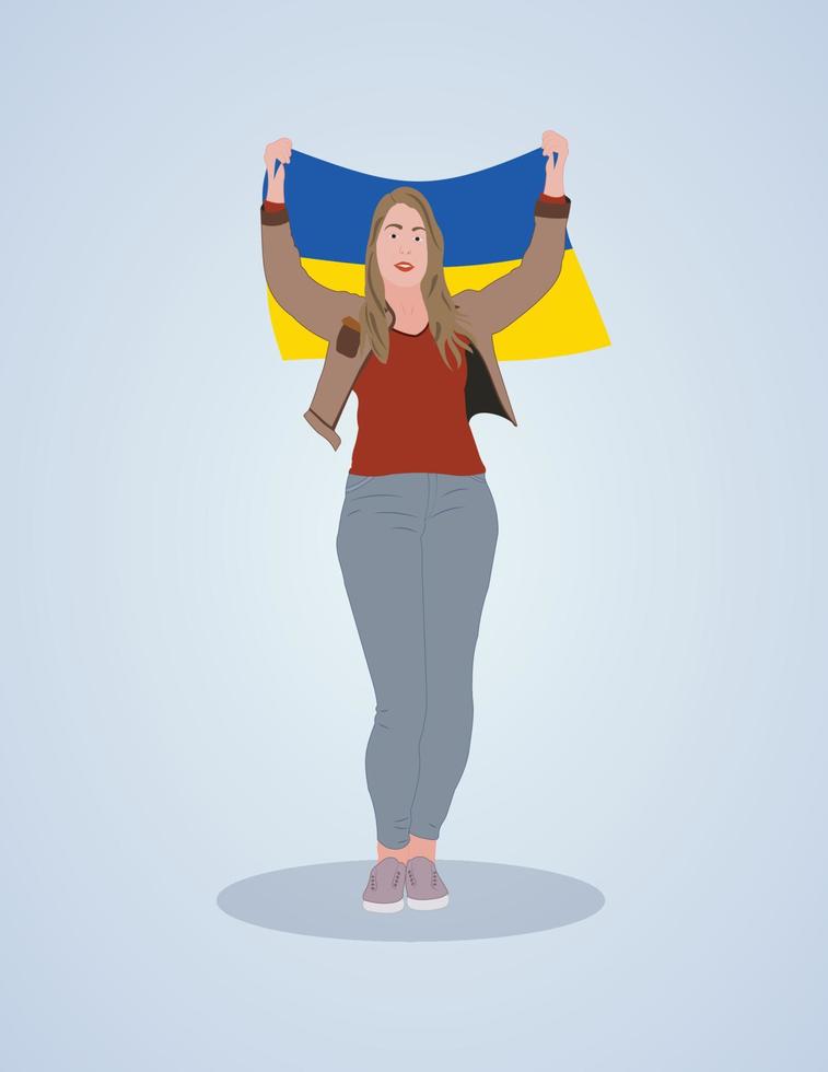 young women holding Ukraine flag vector