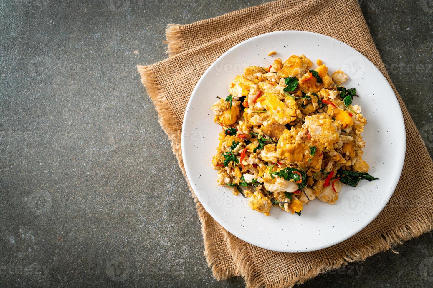 stir-fried egg with Thai basil and chilli photo