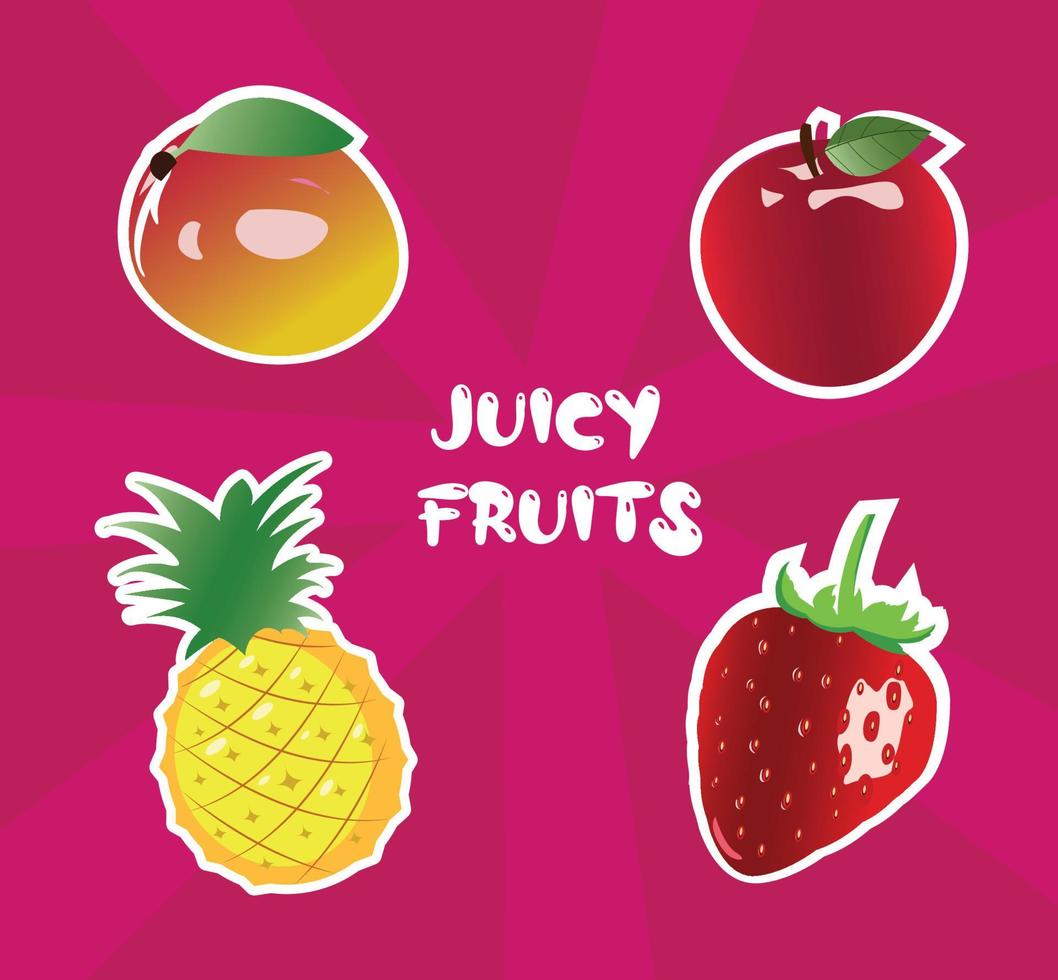Juicy fruits stickers vector