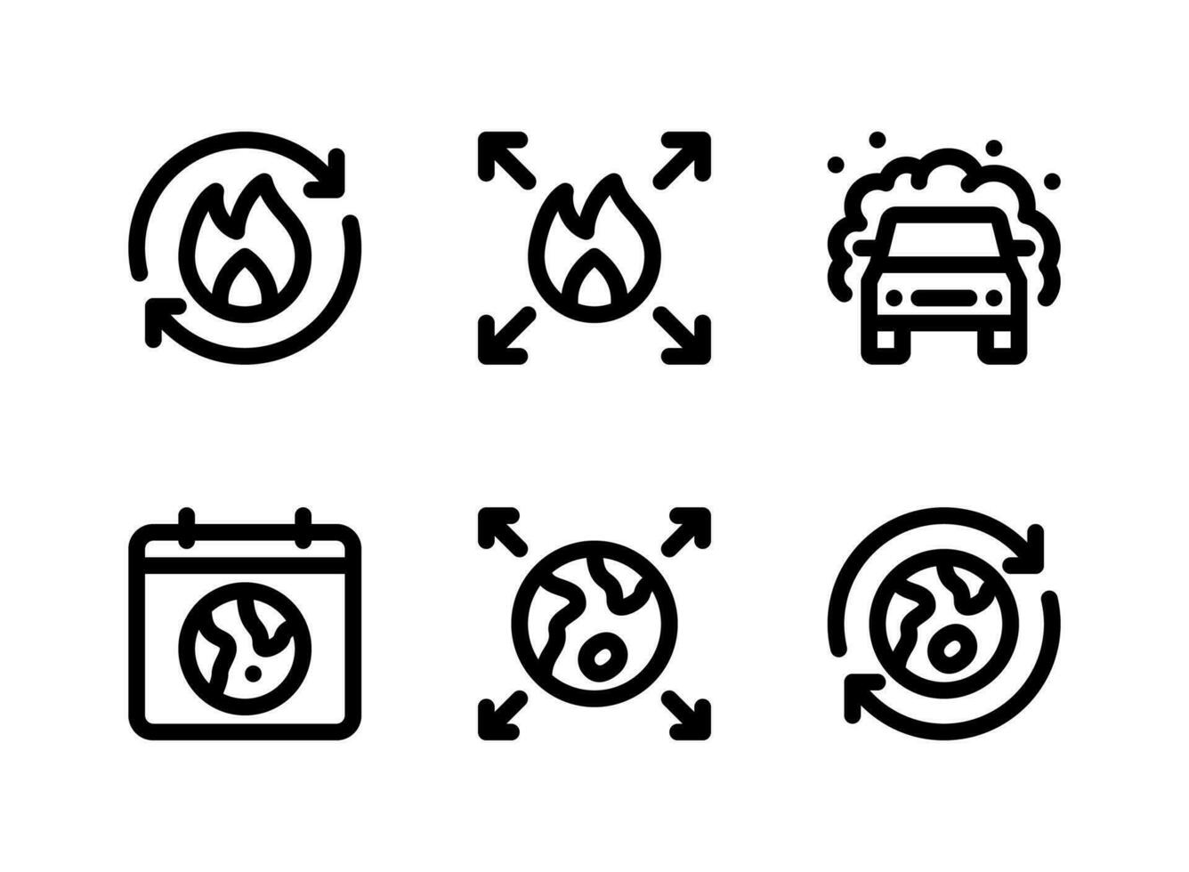 conjunto simple de iconos de línea vectorial relacionados con el cambio climático. contiene íconos como emisión de carbono, contaminación de automóviles, día de la tierra y más. vector