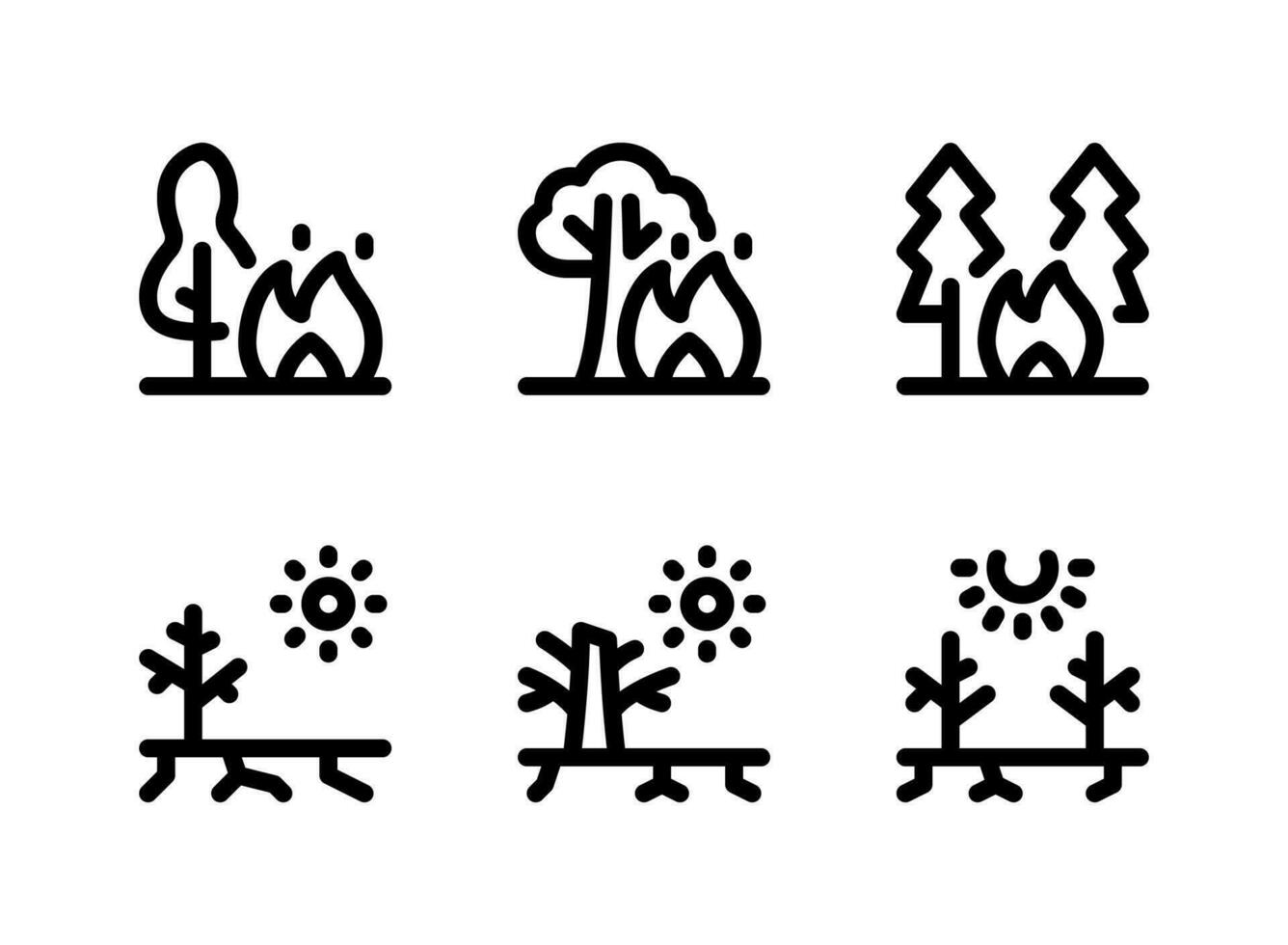 conjunto simple de iconos de línea vectorial relacionados con el cambio climático. contiene íconos como bosque en fuego, sequía y más. vector