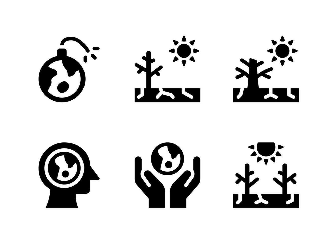 conjunto simple de iconos sólidos vectoriales relacionados con el cambio climático. contiene íconos como bomba de tierra, sequía y más. vector