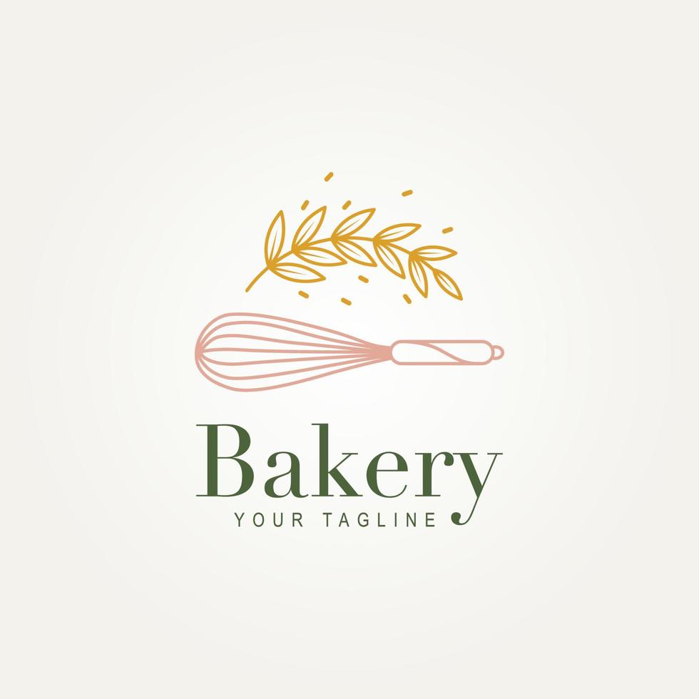 diseño de icono de logotipo de arte de línea minimalista de panadería vector
