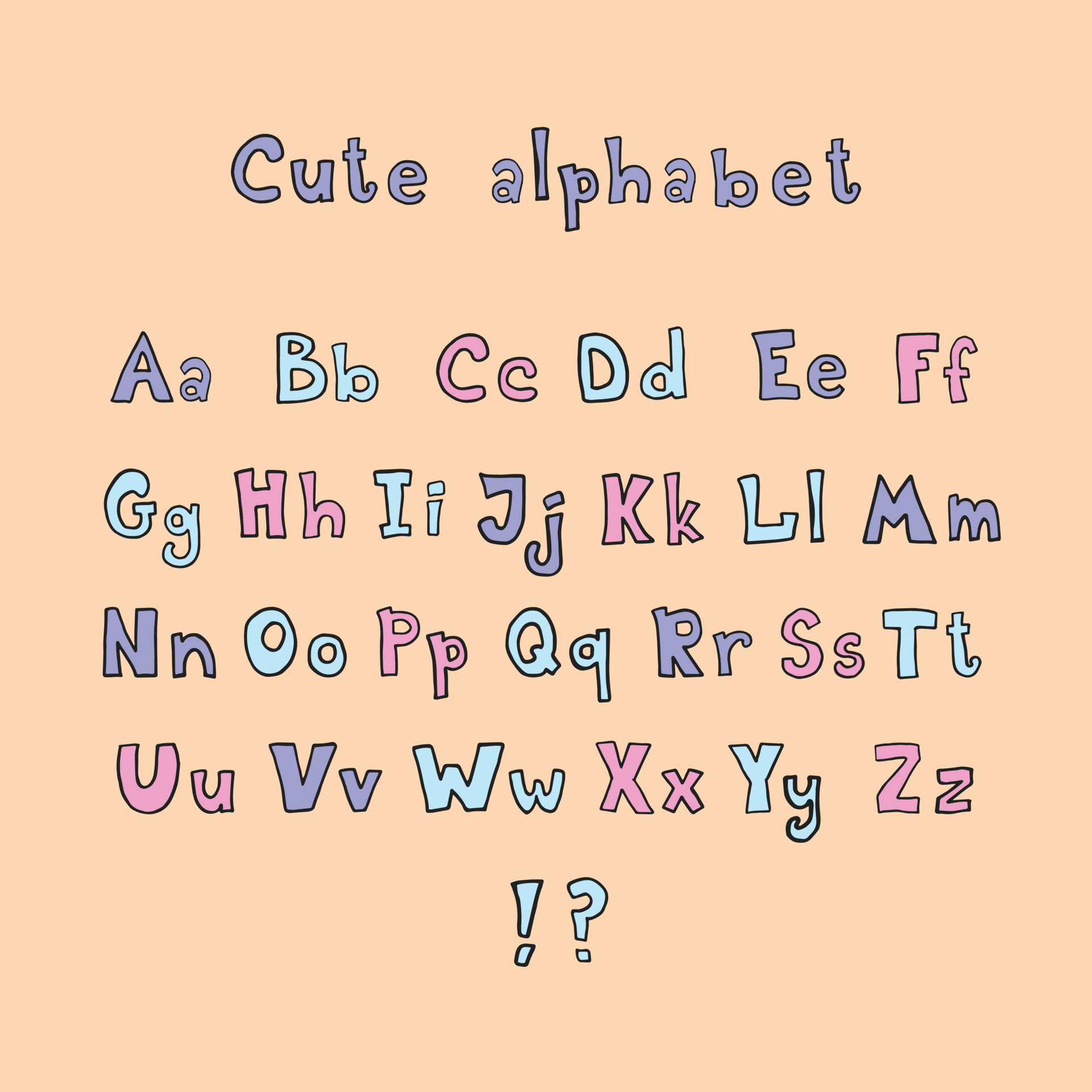 Doodle Hand Drawn Style Outline Colorful Letters Of English Alphabet, Cute  Funny Decorative Font, Lettering. 6416577 Vector Art at Vecteezy