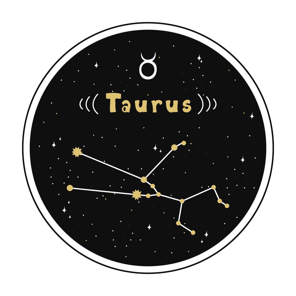 Taurus. Zodiac Sign And Constellation In A Circle. Set Of Zodiac Signs In Doodle Style, Hand Drawn. vector