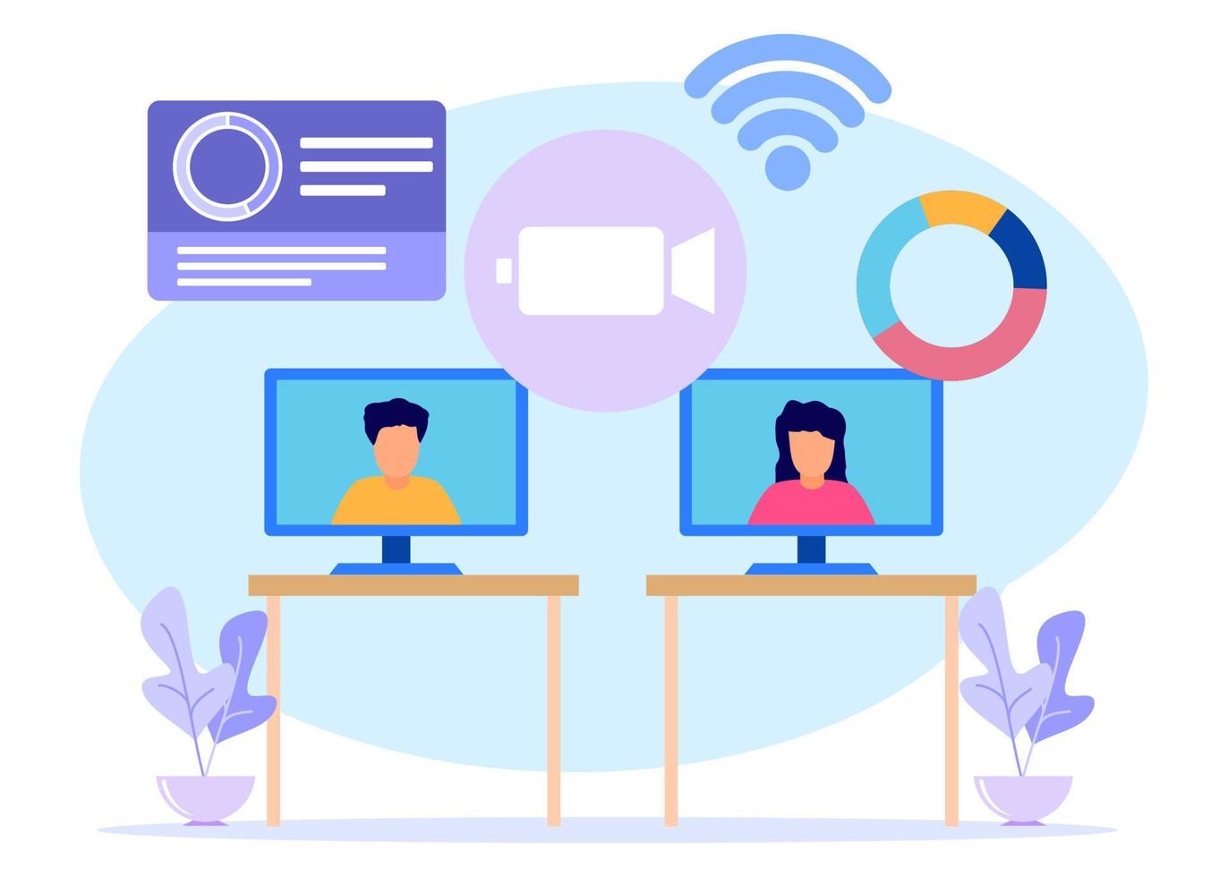 Illustration vector graphic cartoon character of work at home