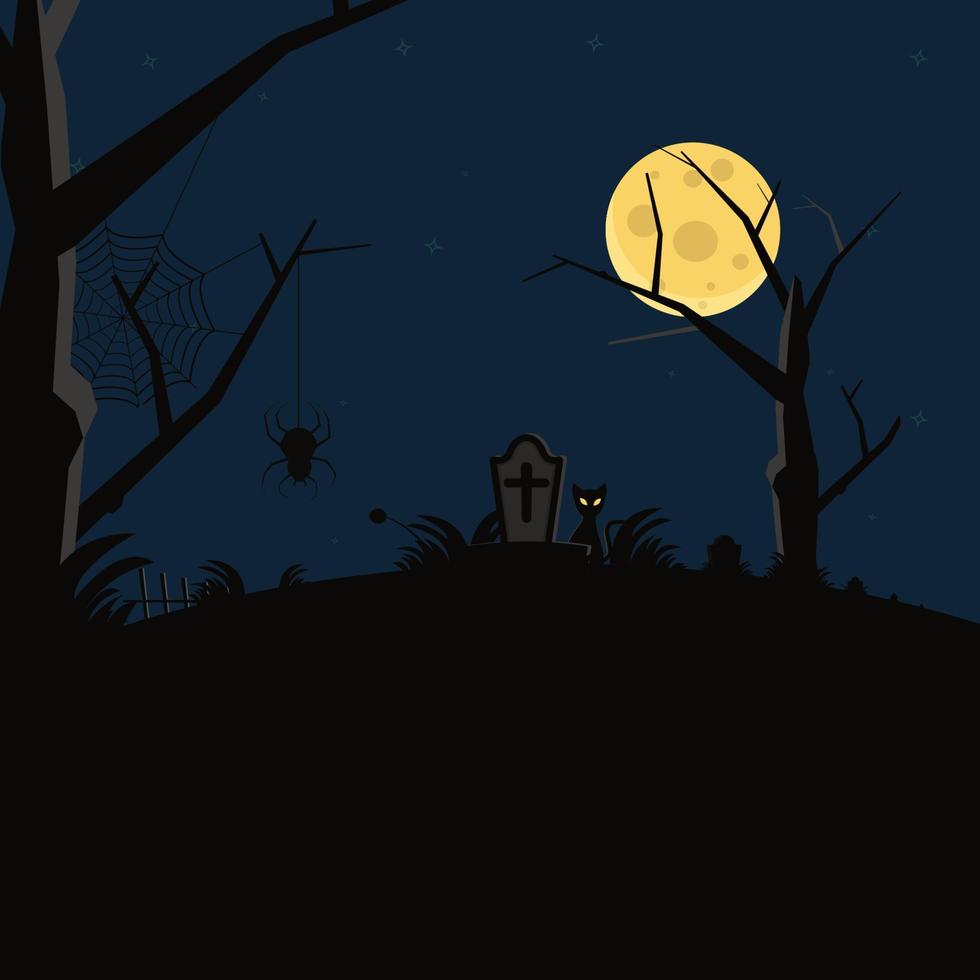 Spider web and cat in tomb. Scary halloween  design concept vector