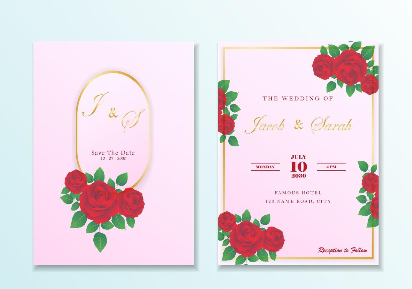 plantilla de invitación de boda con marco floral rosa por diseño vectorial vector