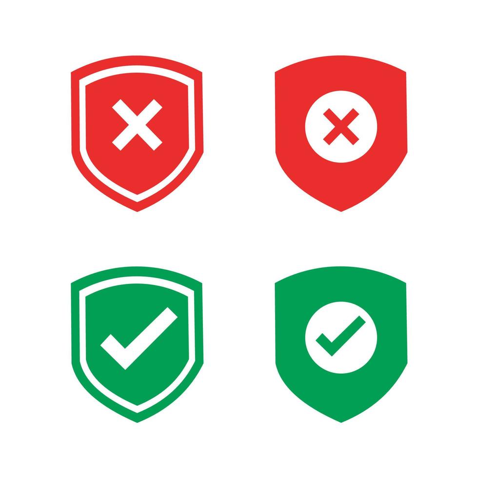 Set of security shield icons, security shields logotypes with check mark and padlock. Security shield symbols. Vector illustration.