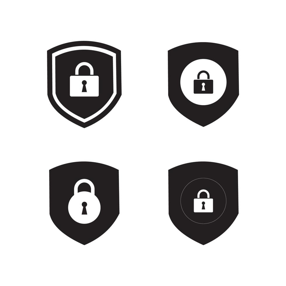 Set of security shield icons, security shields logotypes with check mark and padlock. Security shield symbols. Vector illustration.